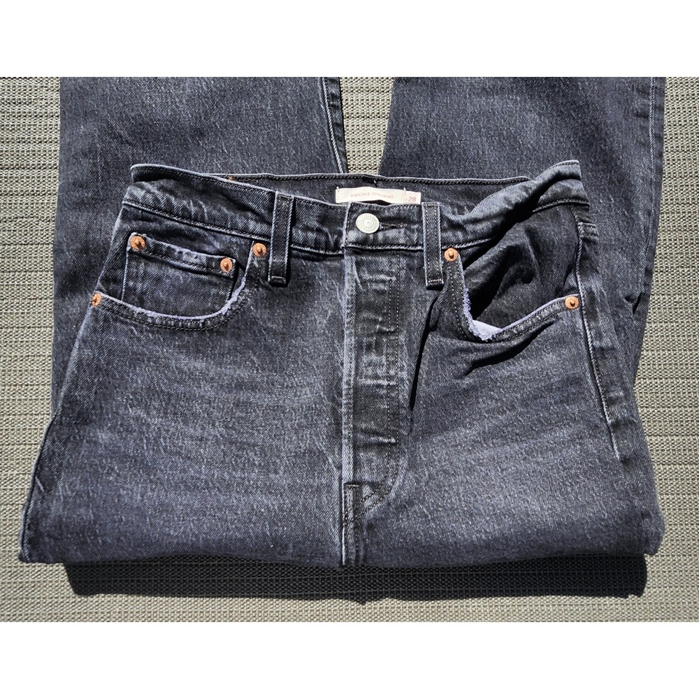 Levi's Ribcage Straight Premium Jeans Ankle Women's Size 28 Black Grey High Rise - Picture 4 of 10